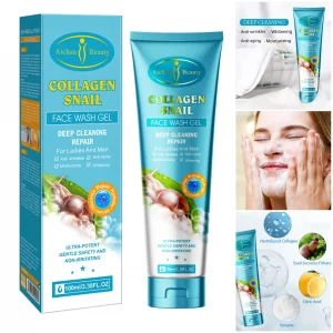 Limpiador Facial de Colágeno y Baba de Caracol Aichun Beauty - Limpiador facial regenerador con colágeno y baba de caracol. Repara piel dañada, reduce arrugas y brinda hidratación profunda. Ideal para pieles maduras o tono opaco . 100ml.