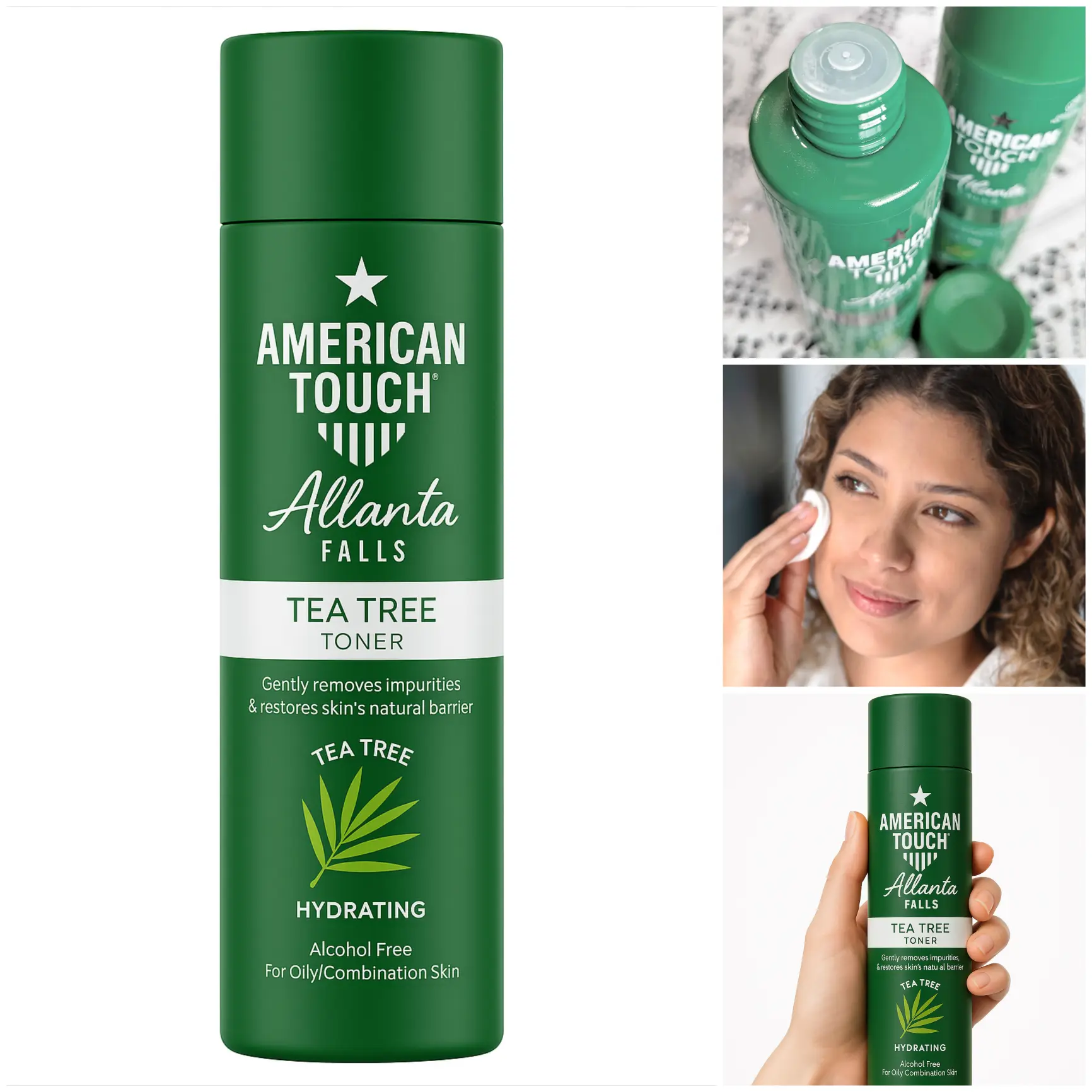 Tónico Facial de Árbol de Té American Touch - Purifica y controla el exceso de grasa en pieles mixtas/grasas, eliminando impurezas y previniendo brotes de acné gracias a sus propiedades antibacterianas. Formulado sin alcohol, hidrata suavemente y calma irritaciones sin resecar. Ideal para poros dilatados y textura irregular. Contiene aceite de árbol de té, ácido salicílico, hamamelis y glicerina para una limpieza profunda pero suave.200ml.