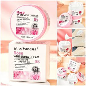 Crema blanqueadora hidratante y rejuvenecedora con extracto de rosa y fórmula 24 horas de acción.