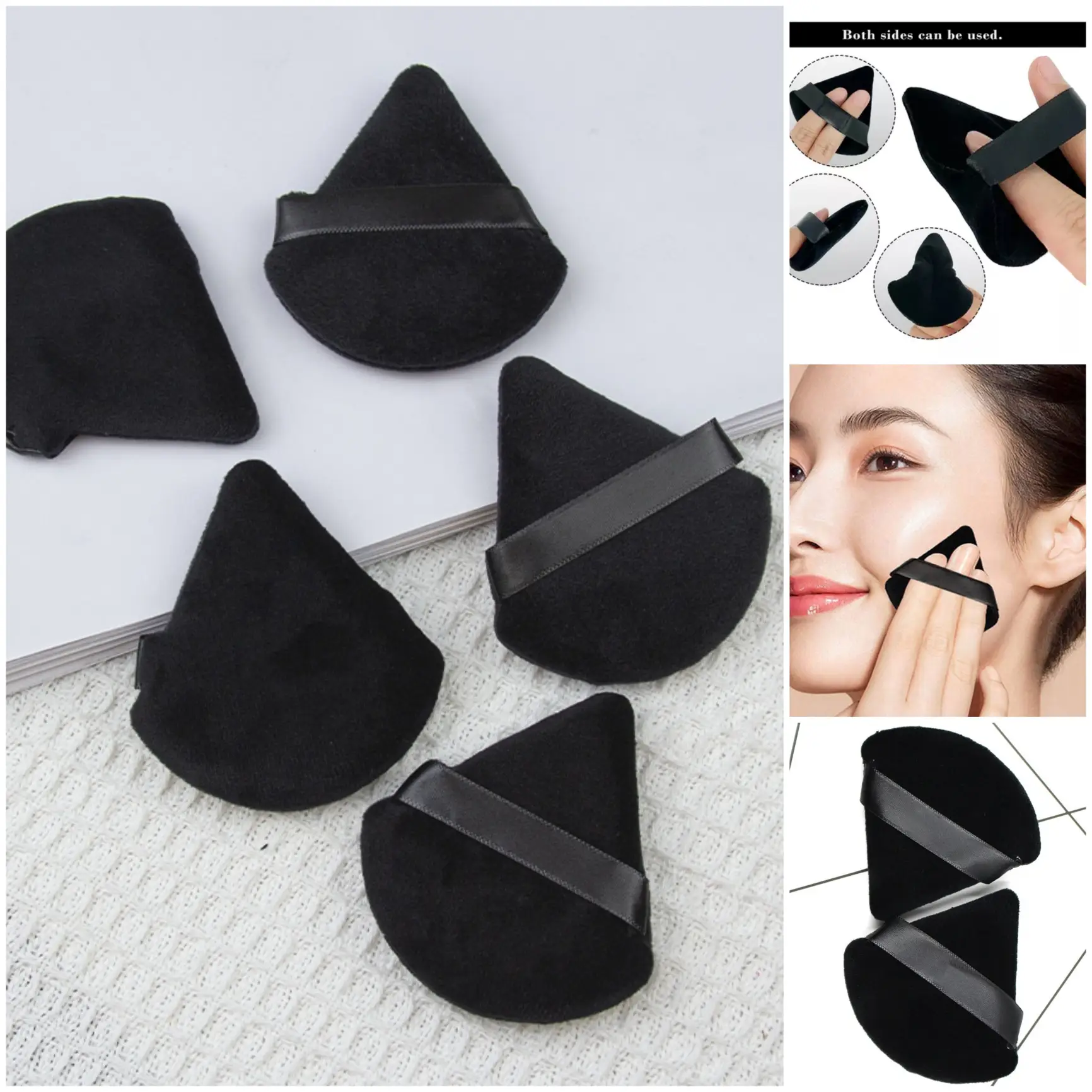 Mota de maquillaje triangular - Para una aplicación precisa y sin desperdicio. Diseño ergonómico que difumina base, corrector, contour y polvos en zonas estratégicas (ojeras, nariz, pómulos). Textura suave. Herramienta profesional para un acabado impecable en minutos