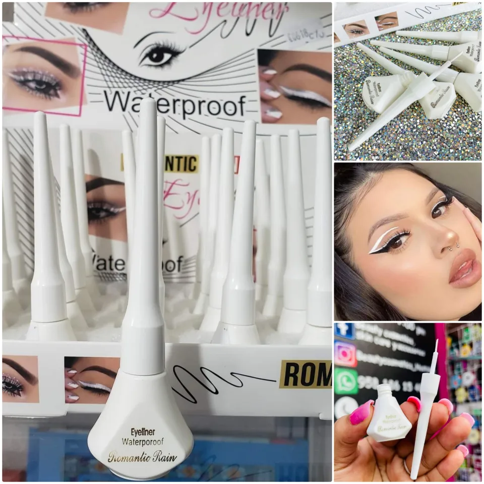 Delineador líquido blanco de pincel - Punta fina. Pigmento intenso y acabado mate. Ideal para delineados gráficos. Fórmula ligeramente resistente al agua y de secado rápido