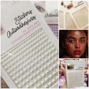 Perlas autoadhesivas - Para peinados y maquillaje artístico. Kit con múltiples tamaños para crear looks únicos. Adhiere sin pegamento en uñas, rostro o cabello. Ideal para bodas, festivales o fotos.