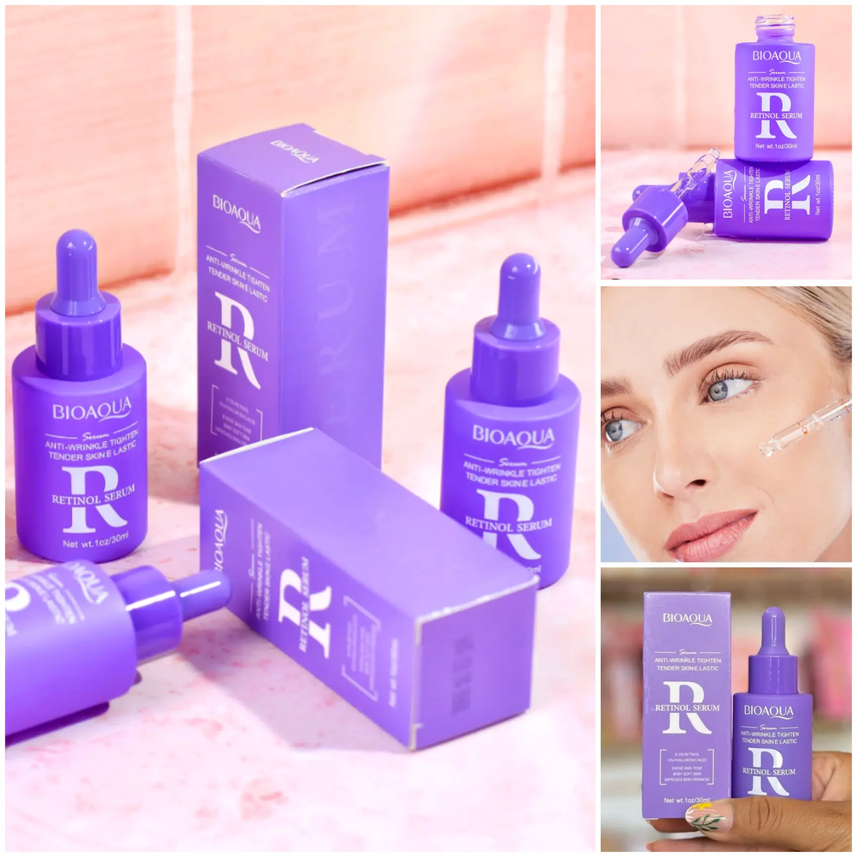 Sérum de Retinol 8.5% + Ácido Hialurónico 5% Bioaqua - Tratamiento antiedad profesional en casa. Combina retinol de alta concentración (renovación celular) con ácido hialurónico (hidratación profunda) para reducir arrugas, mejorar textura y estimular colágeno. Ideal para piel madura o con signos de envejecimiento. 30ml