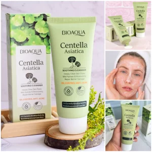 Limpiador Calmante con Centella Asiática BioAqua - Limpiador facial suave con centella asiática para pieles sensibles o irritadas. Limpia profundamente sin resecar, calma el enrojecimiento y refuerza la barrera cutánea. Ideal para rosácea y acné inflamado. 100ml