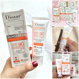 Protector Solar Facial 90SPF Disaar - Protección alta + acabado invisible - Combate rayos UVA/UVB con textura ligera que se funde al tono natural de tu piel. Enriquecido con niacinamida y ácido hialurónico para hidratar mientras proteges. Incluye muestra de sérum solar 90SPF de regalo. 40ml