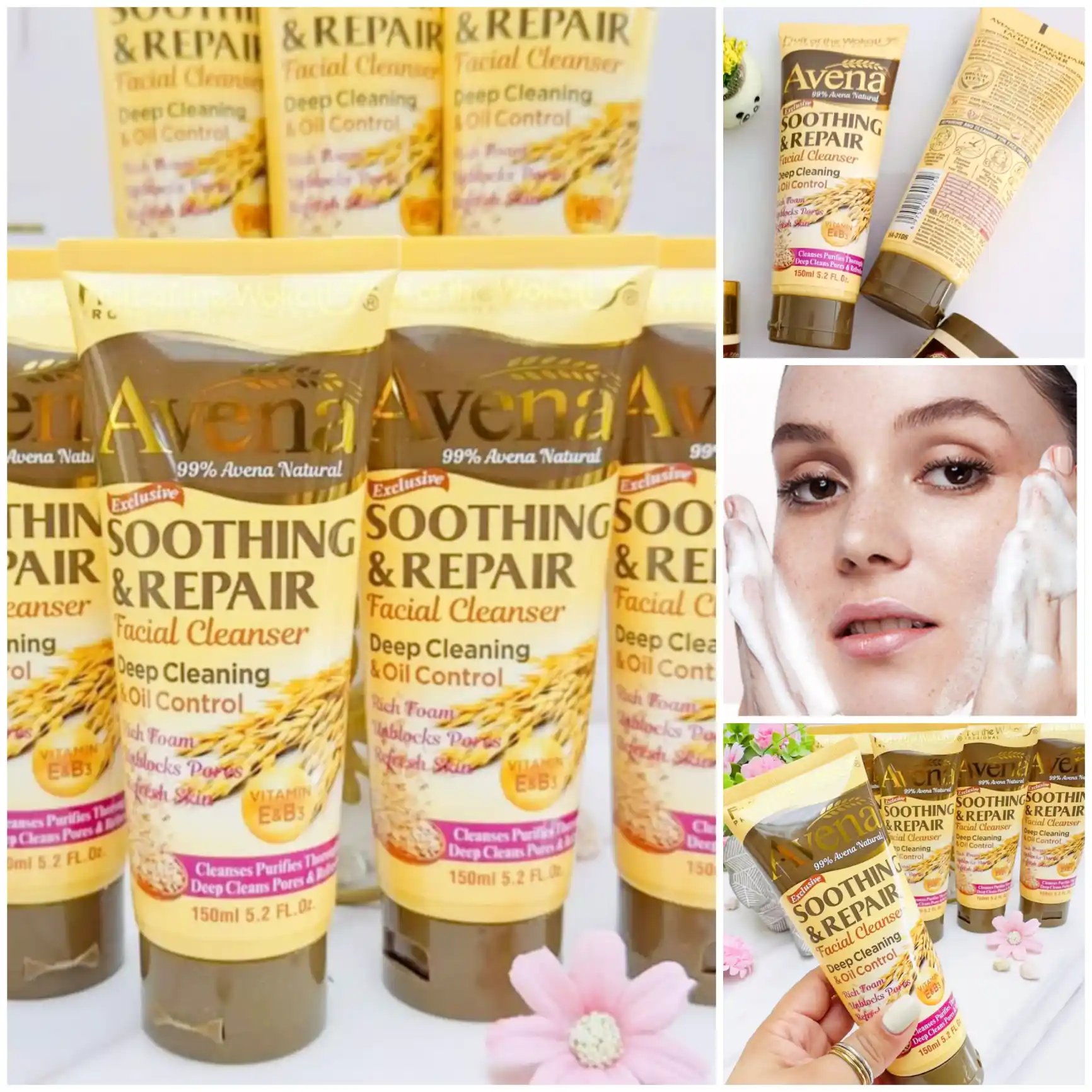 Limpiador Facial de Avena en Espuma: ¡Limpieza profunda sin irritar! Combina el poder calmante de la avena con una espuma cremosa que elimina el exceso de grasa, controla brillos y reduce el enrojecimiento. Ideal para pieles grasas/mixtas o sensibles que buscan equilibrio. 150ml | ¡Suavidad y frescura en cada lavado!