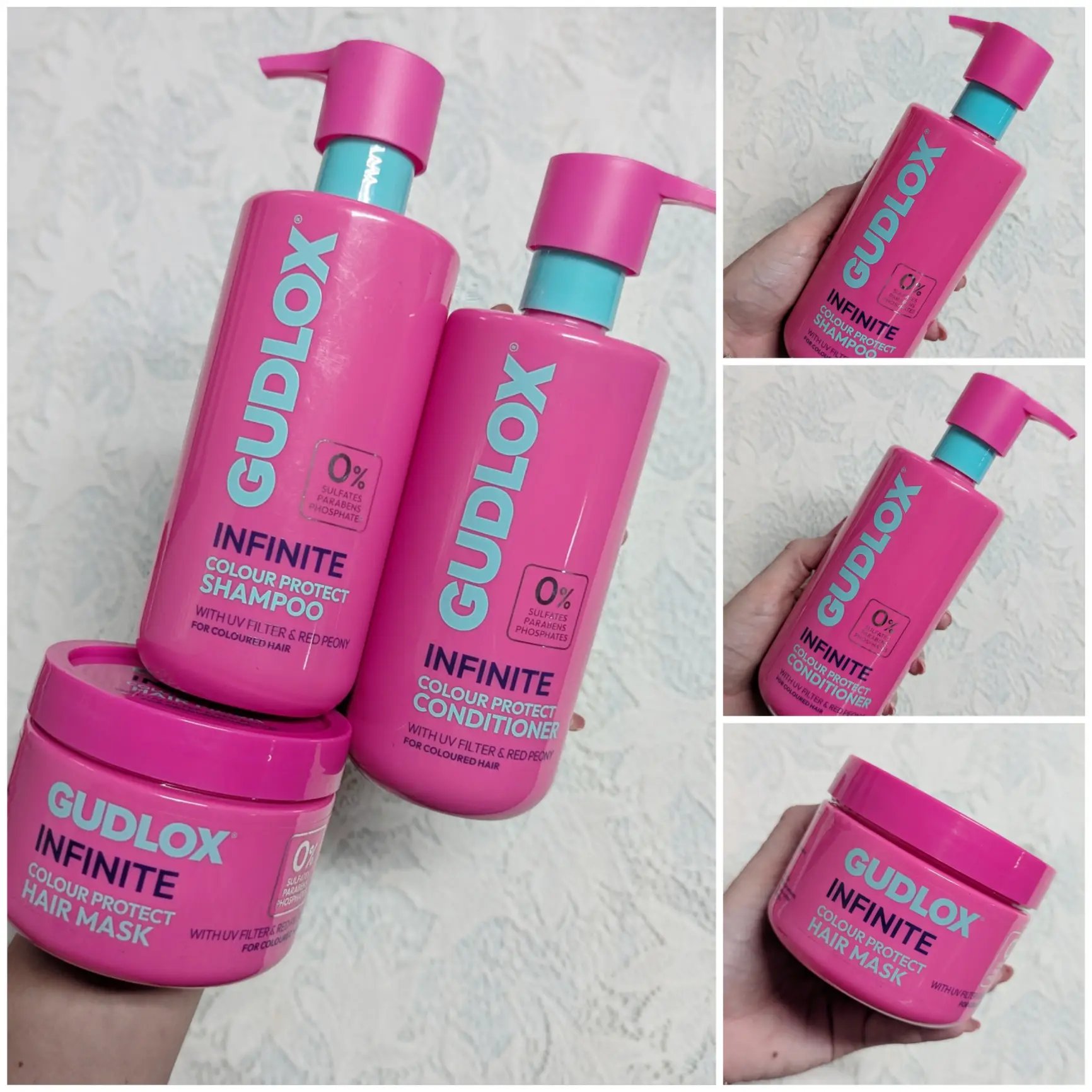 Set capilar de la línea Infinite Colour Protect de Gudlox, que está diseñado especialmente para cabello teñido
Busca proteger y prolongar la intensidad del color en cabellos teñidos, mientras aporta hidratación, brillo y suavidad. El tinte suele resecar y volver poroso el cabello, por lo que este kit está formulado para:
Mantener el color vibrante por más tiempo.
Prevenir el deslavado.
Nutrir y fortalecer la fibra capilar dañada por químicos.