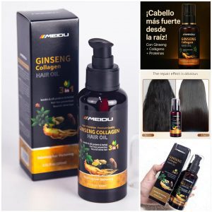 Ginseng Collagen – Hair Oil 3 en 1
Aceite capilar nutritivo con ginseng, colágeno y proteínas, formulado para fortalecer el cabello desde la raíz, prevenir la caída y aportar brillo. Su acción 3 en 1 ayuda a engrosar, nutrir y reparar el cabello, dejándolo más saludable y resistente.