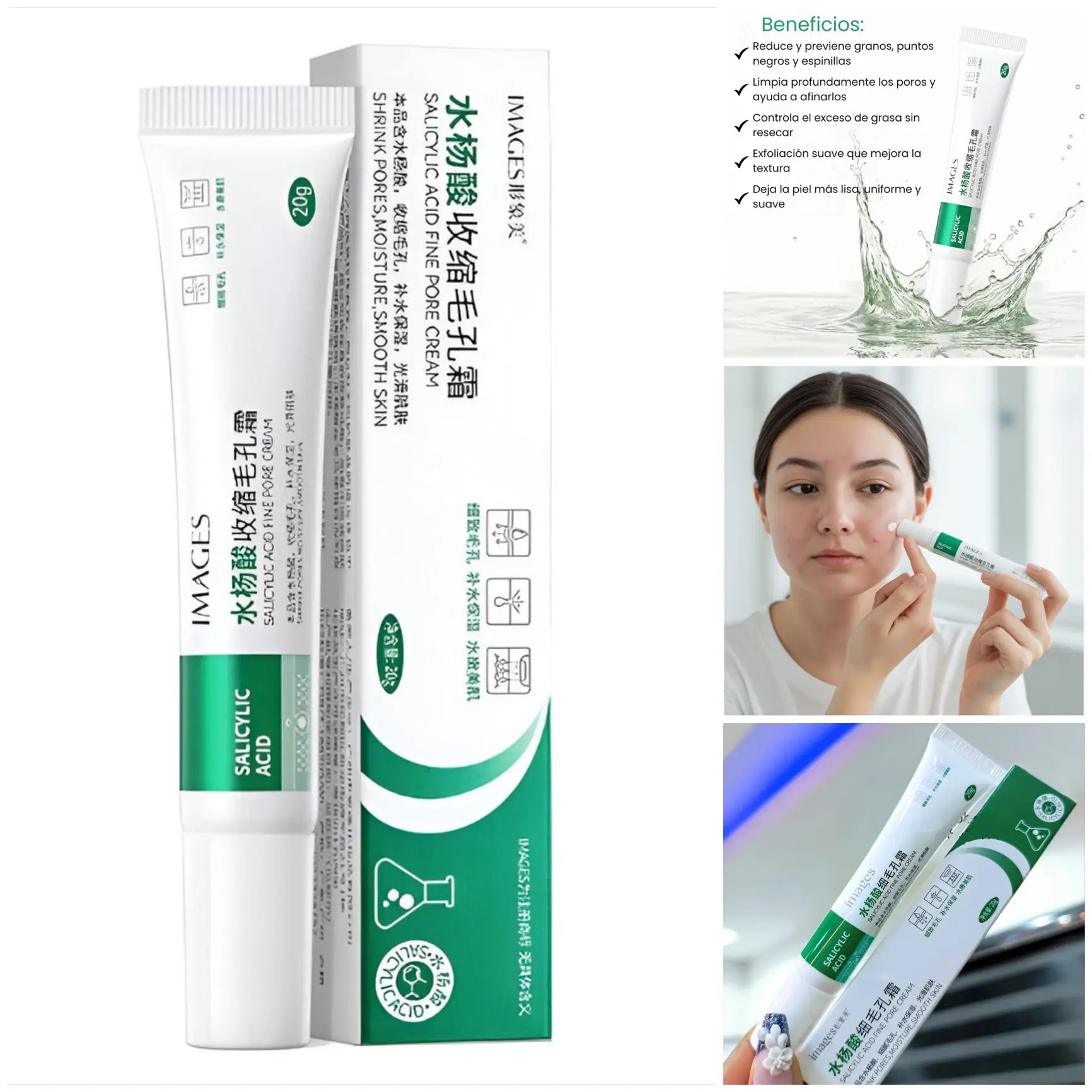 Crema de Ácido Salicílico para Poros Finos
Esta crema combina el poder del Ácido Salicílico (un BHA o Beta Hidroxiácido), un activo lipofílico que penetra la pared del poro para ofrecer un tratamiento intensivo de control de grasa, limpieza y reducción de poros. Es ideal para pieles con oleosidad, puntos negros y textura irregular.